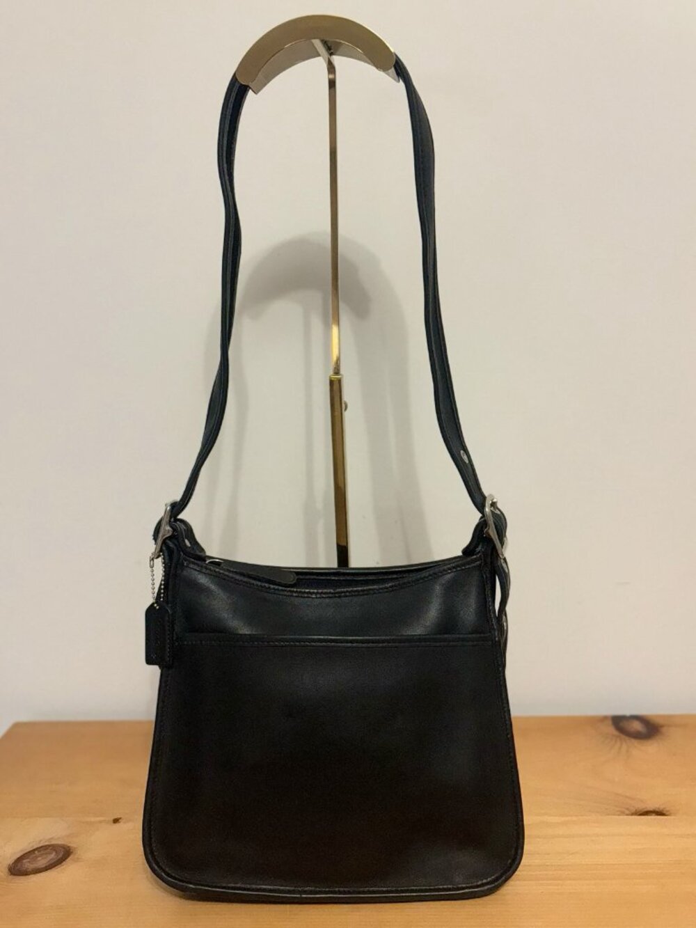 Vintage Coach Legacy Zip Shoulder Bag. Black Leather, Silver Hardware, #9966